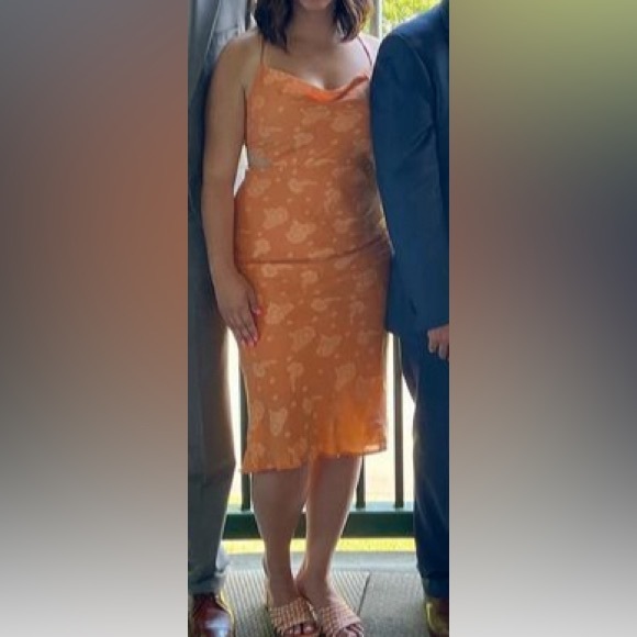 My Girl from Hello Molly Orange Floral Cowl Neck Dress - Tie up Back - Size 14 - Picture 10 of 10